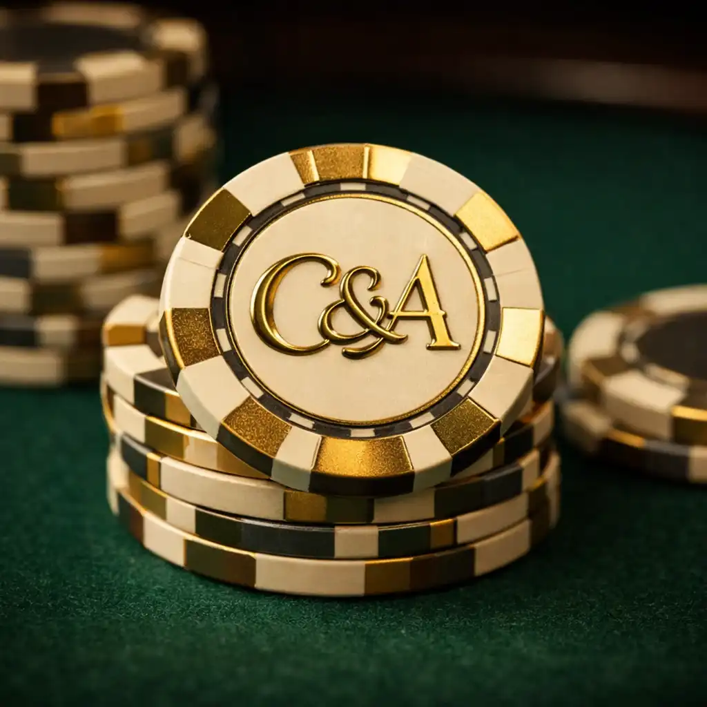Custom branded casino chips with gold monogram